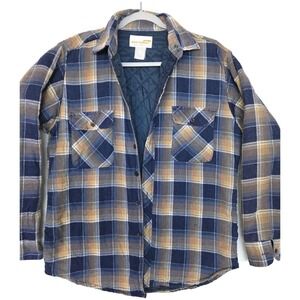 Vintage Sandhurst Jacket Mens Large Blue Tan Plaid Flannel Quilted Lined 80s